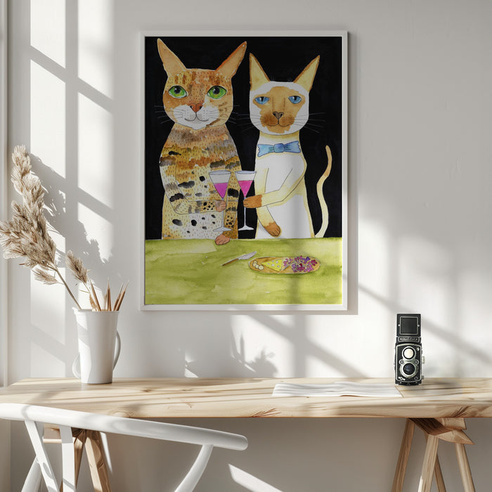 Cats Drinking Best Friends Framed Art Wall Decor