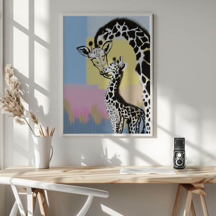 Mama giraffe and baby Framed Art Wall Decor