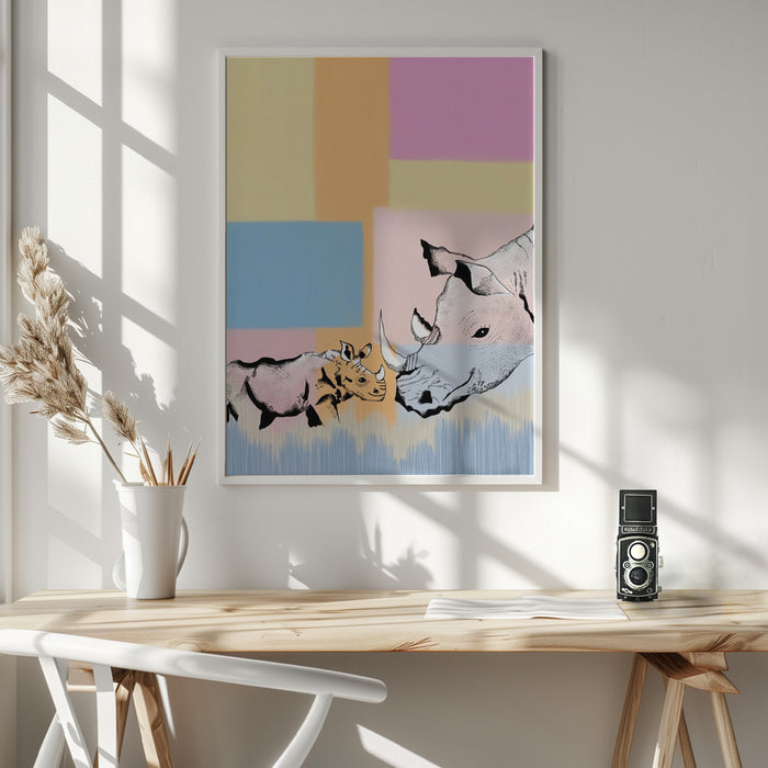 Mama Rhino and baby Framed Art Wall Decor