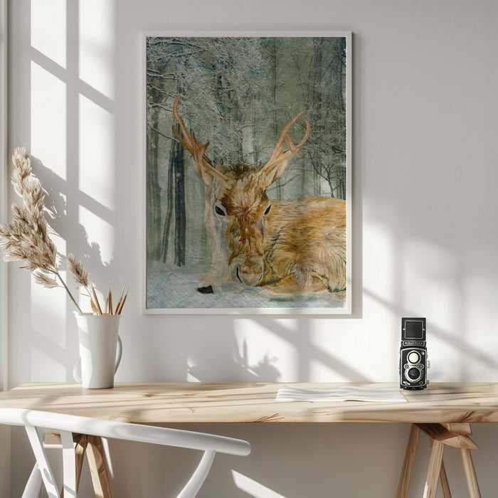 Reindeer In the Forest Framed Art Wall Decor