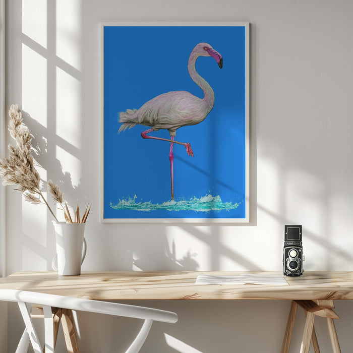 Flamingo in water blue sky Framed Art Wall Decor