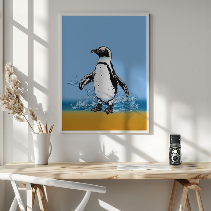 Penguin Splish Splash Framed Art Wall Decor