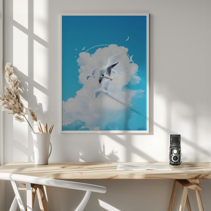 Fly Free Birds Cloud Framed Art Wall Decor