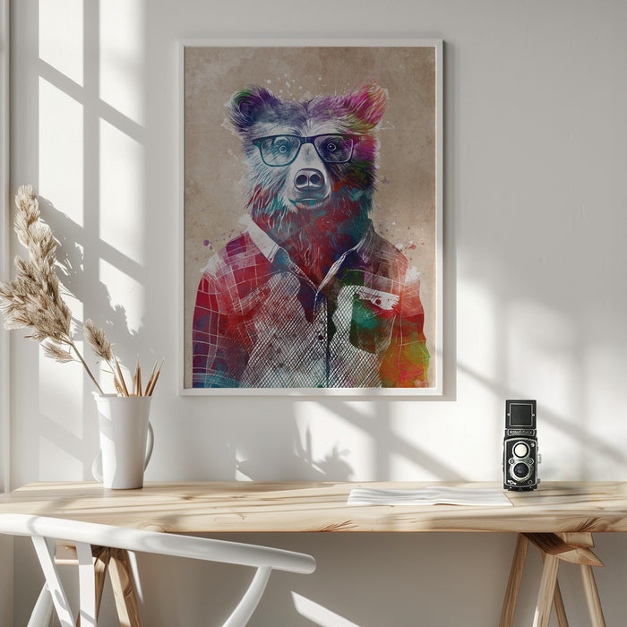 Hipster Bear Framed Art Wall Decor