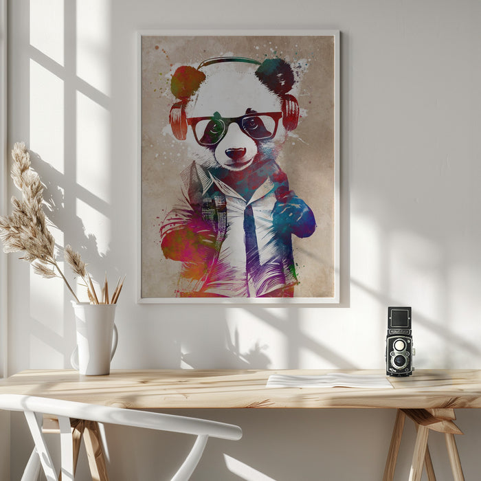 Hipster Panda Framed Art Wall Decor