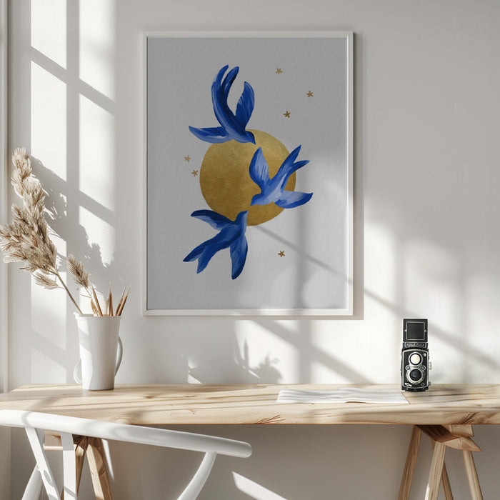 Blue Birds Framed Art Wall Decor