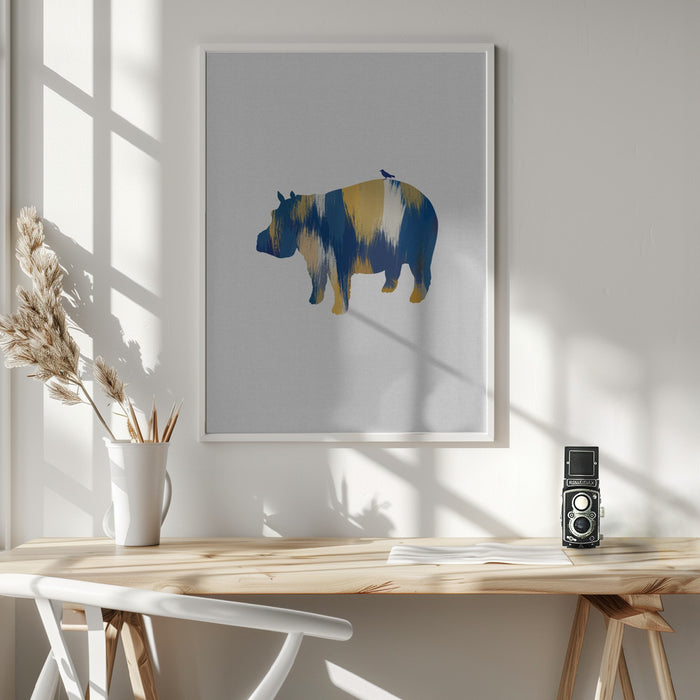 Blue & Yellow Hippo Framed Art Wall Decor