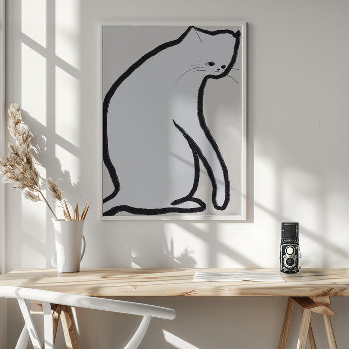 White cat Framed Art Wall Decor