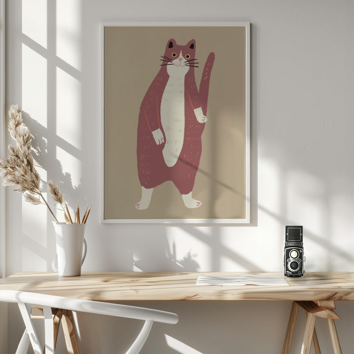 Brown and white cat Framed Art Wall Decor