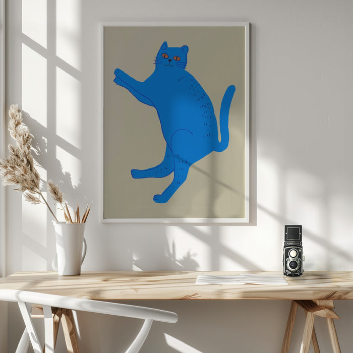 Blue cat Framed Art Wall Decor