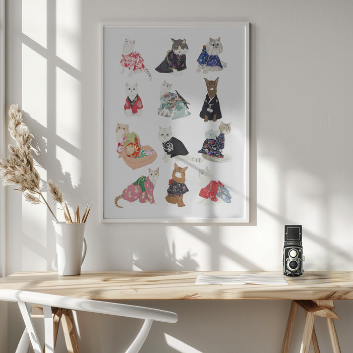 Cat In Kimono Framed Art Wall Decor