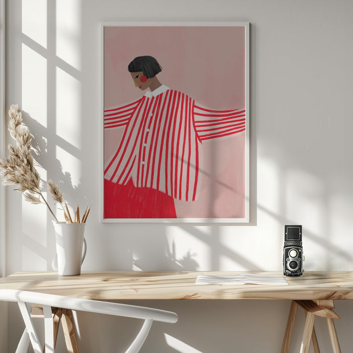 The Woman With the Red Stripes Framed Art Wall Decor