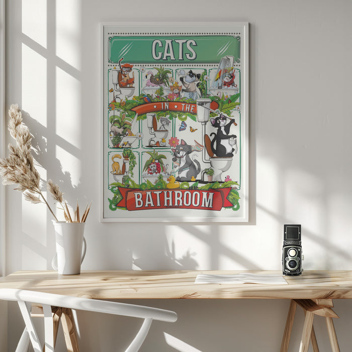 Cats In the Bathroom Framed Art Wall Decor