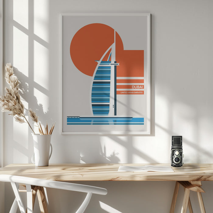 Dubai Burj Al Arab Minimalist Retro Travel Print Framed Art Wall Decor