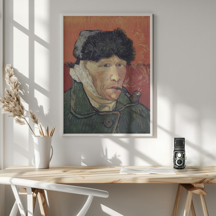 Vincent Van Gogh's Self Portrait With Bandaged Ear and Pipe (1889) Framed Art Wall Decor