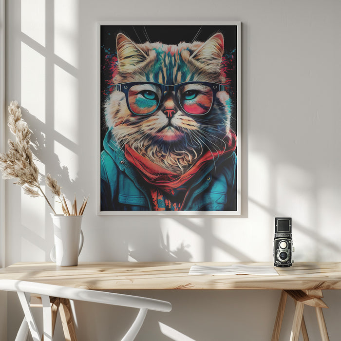 Hipster cat animal art Framed Art Wall Decor