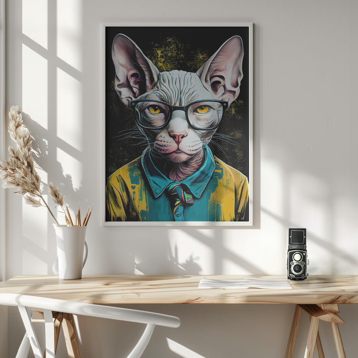 Hipster cat animal art Framed Art Wall Decor