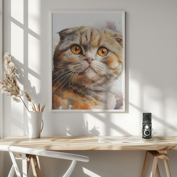 Cat watercolor painting animal Framed Art Wall Decor