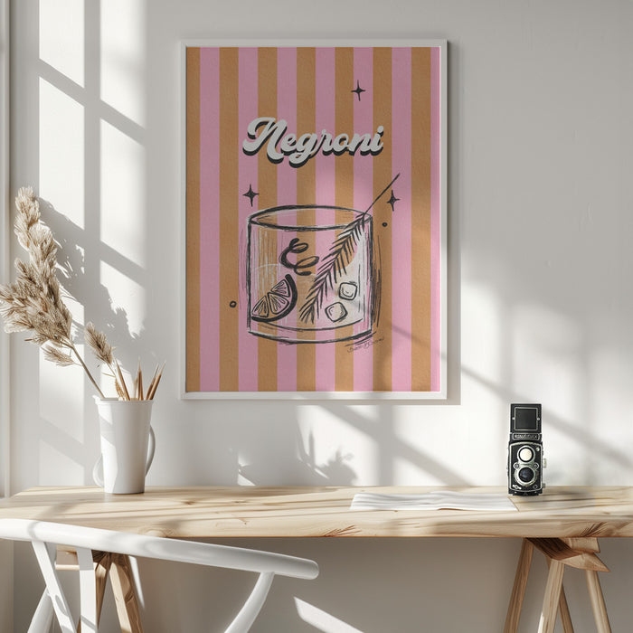 Negroni Drink on Stripes Framed Art Wall Decor