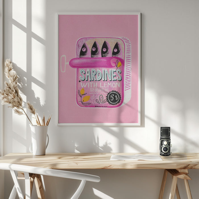 Sardines Tin Can Pink Framed Art Wall Decor