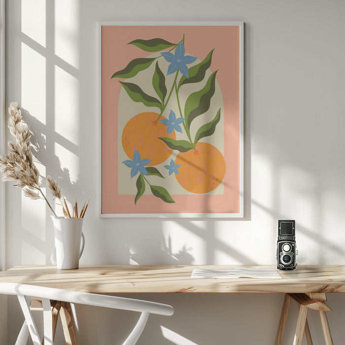 Orange Branch with Flowers Framed Art Wall Decor