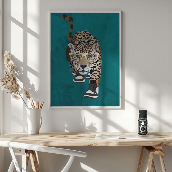 Jaguar prowling in high top sneakers Framed Art Wall Decor