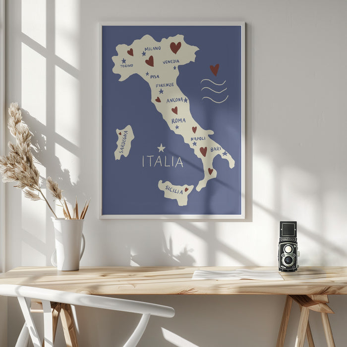 Italiy Map Framed Art Wall Decor