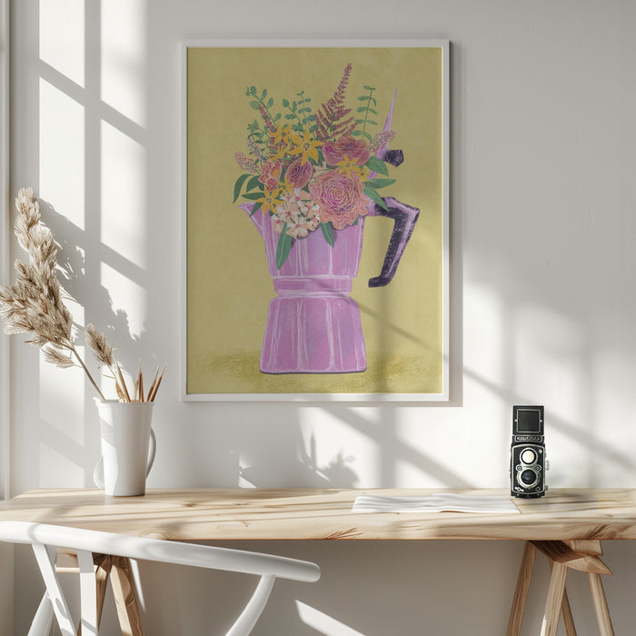 Espresso Maker with Flowers Framed Art Wall Decor