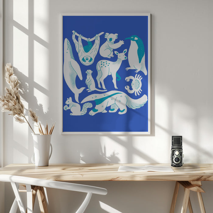 Blue Animal Collage Framed Art Wall Decor