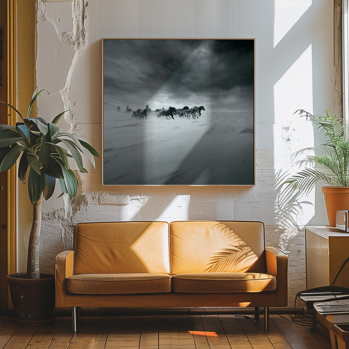 Snowy field Square Canvas Art Print