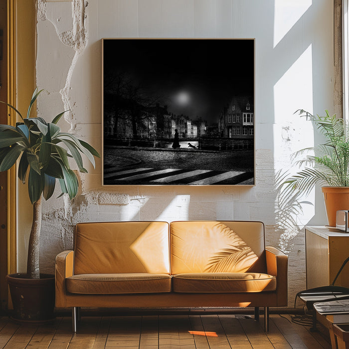 Moonlight stroll Square Canvas Art Print