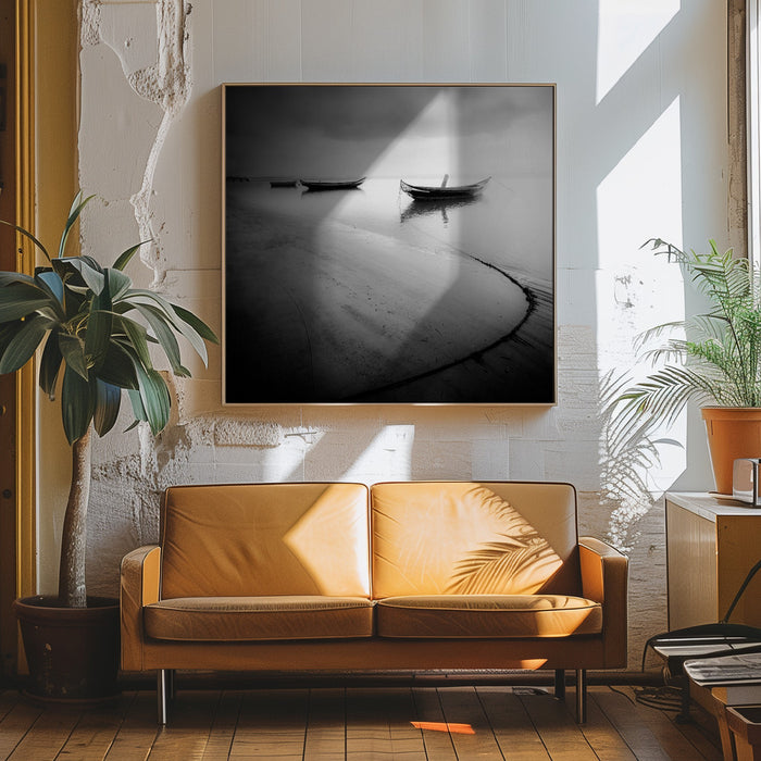 Calm Lake Boats Marco Faria Square Canvas Art Print