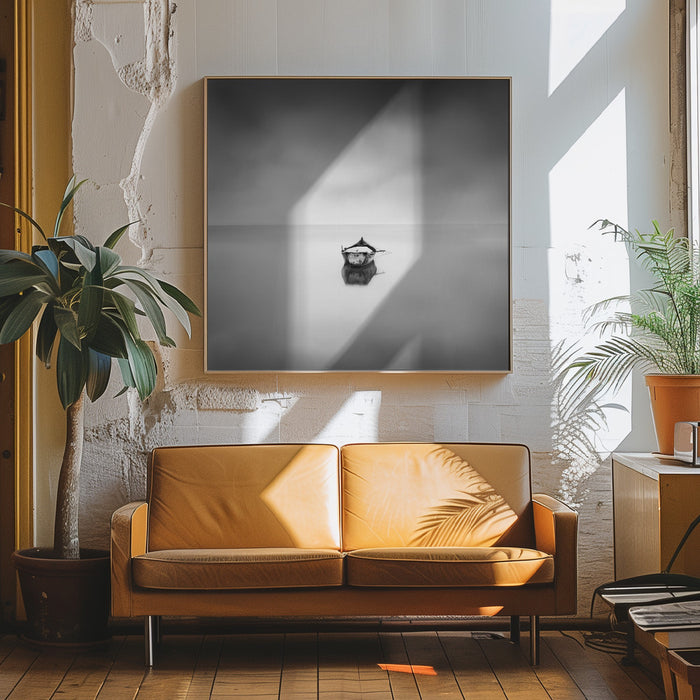 Lonely boat Square Canvas Art Print