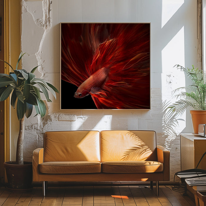 Red Fire Bettafish Square Canvas Art