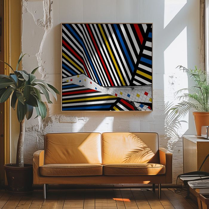 Mondriaan coloured hall Square Canvas Art Print