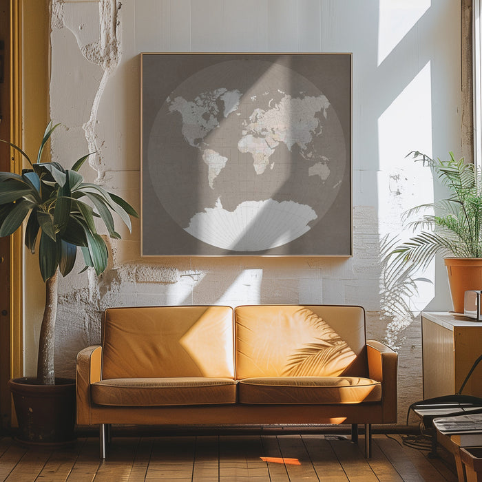 The world map in a circle, muted brown Square Canvas Art Print