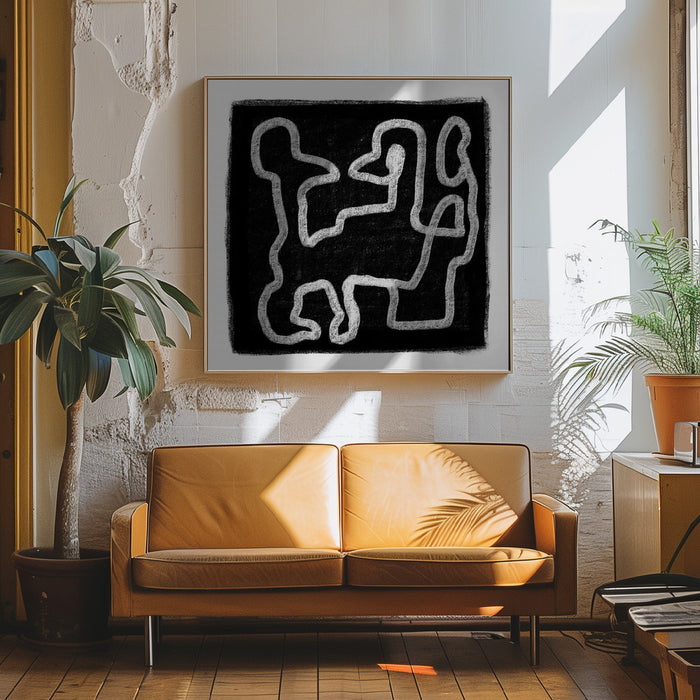 Black Scribble 2 Square Canvas Art