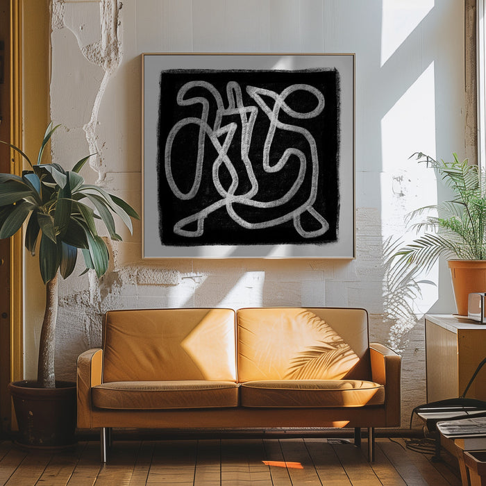 Black Scribble 3 Square Canvas Art