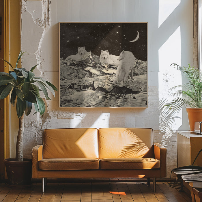 Giant White Wolves Square Canvas Art