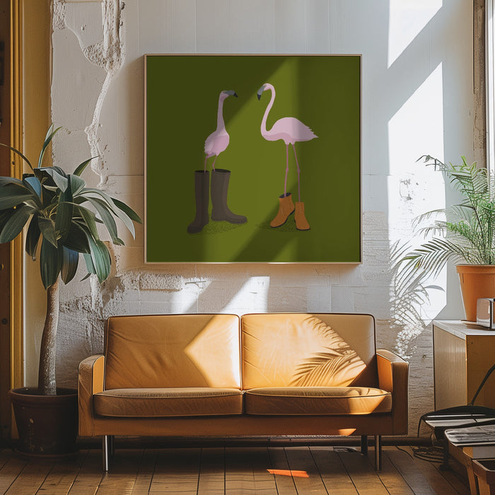 Fashion Flamingos Square Canvas Art