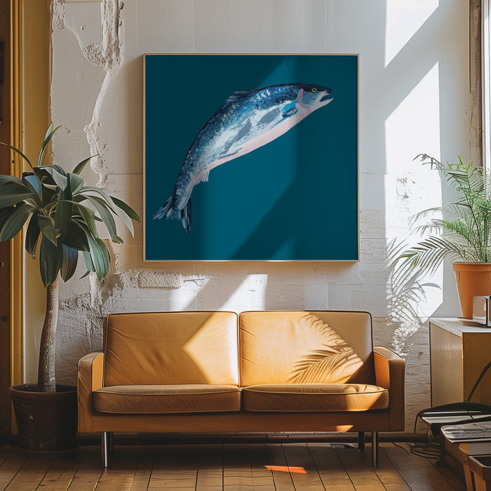 Leaping Salmon Square Canvas Art Print