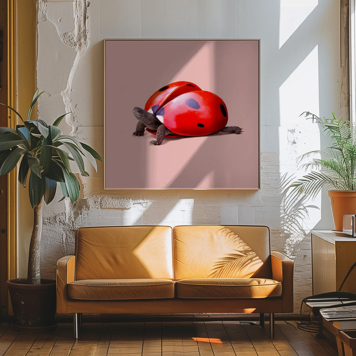 Ladybug Turtle Square Canvas Art Print