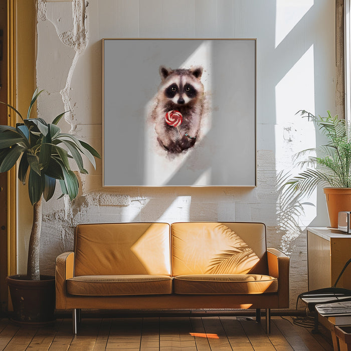 Baby Racoon Square Canvas Art Print