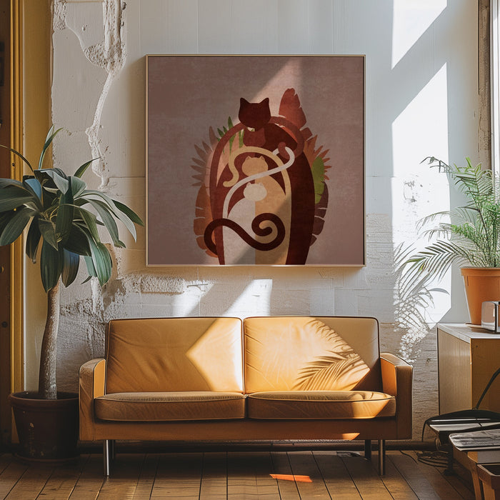 Cat Gang Boho Square Canvas Art Print