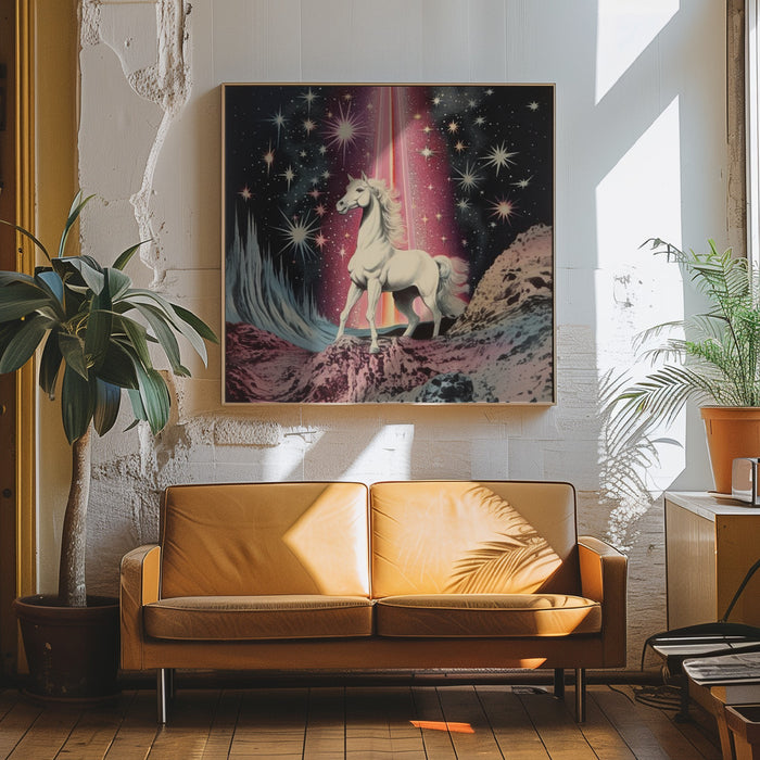 1980s Magical Horse Collage Art Square Canvas Art Print