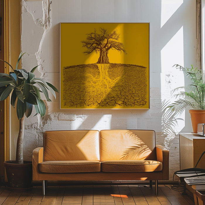 Baobab Mythical Roots Deeper Yellow (h) Square Canvas Art Print