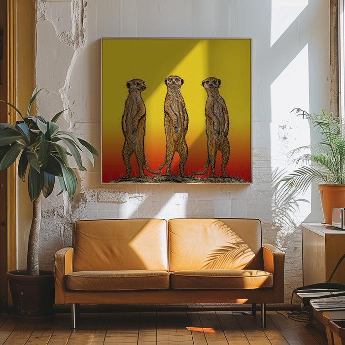 Meerkat Gang at Sunset Square Canvas Art