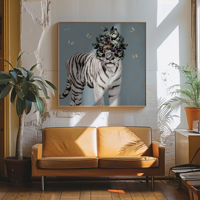 Spring Flower Bonnet On White Tiger Square Canvas Art