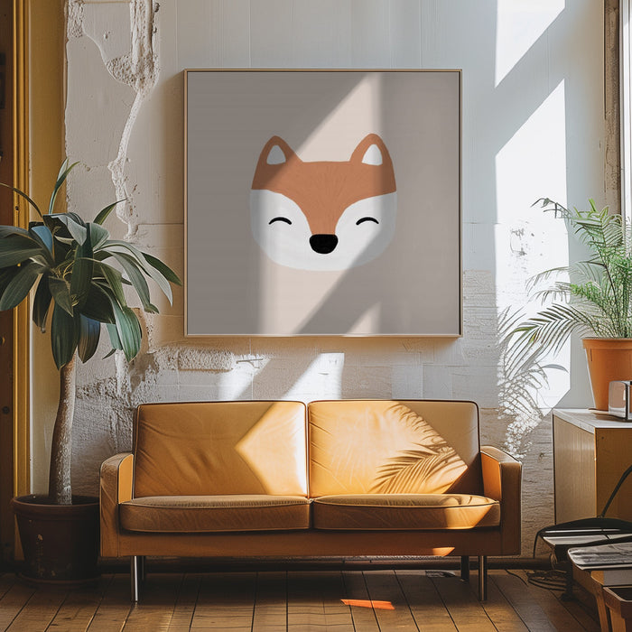 Blush Fox Square Canvas Art Print