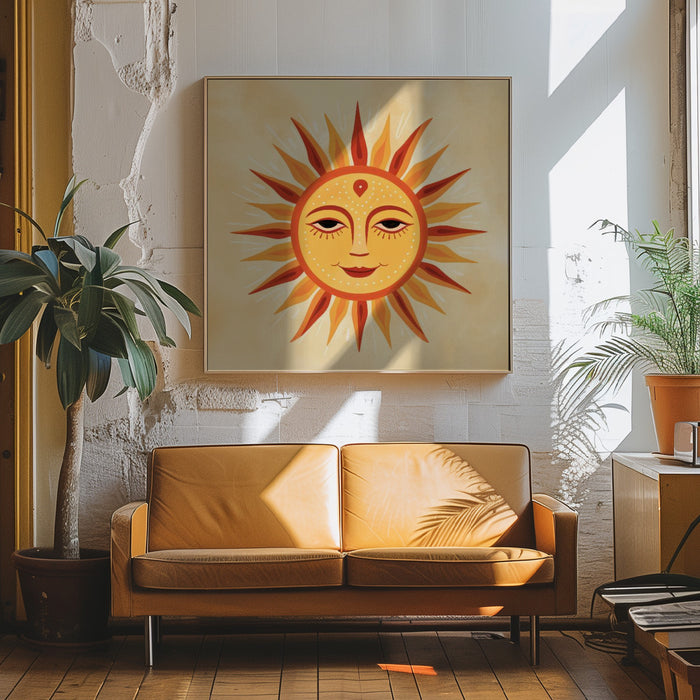 Whimsical Sun Face 2 Square Canvas Art